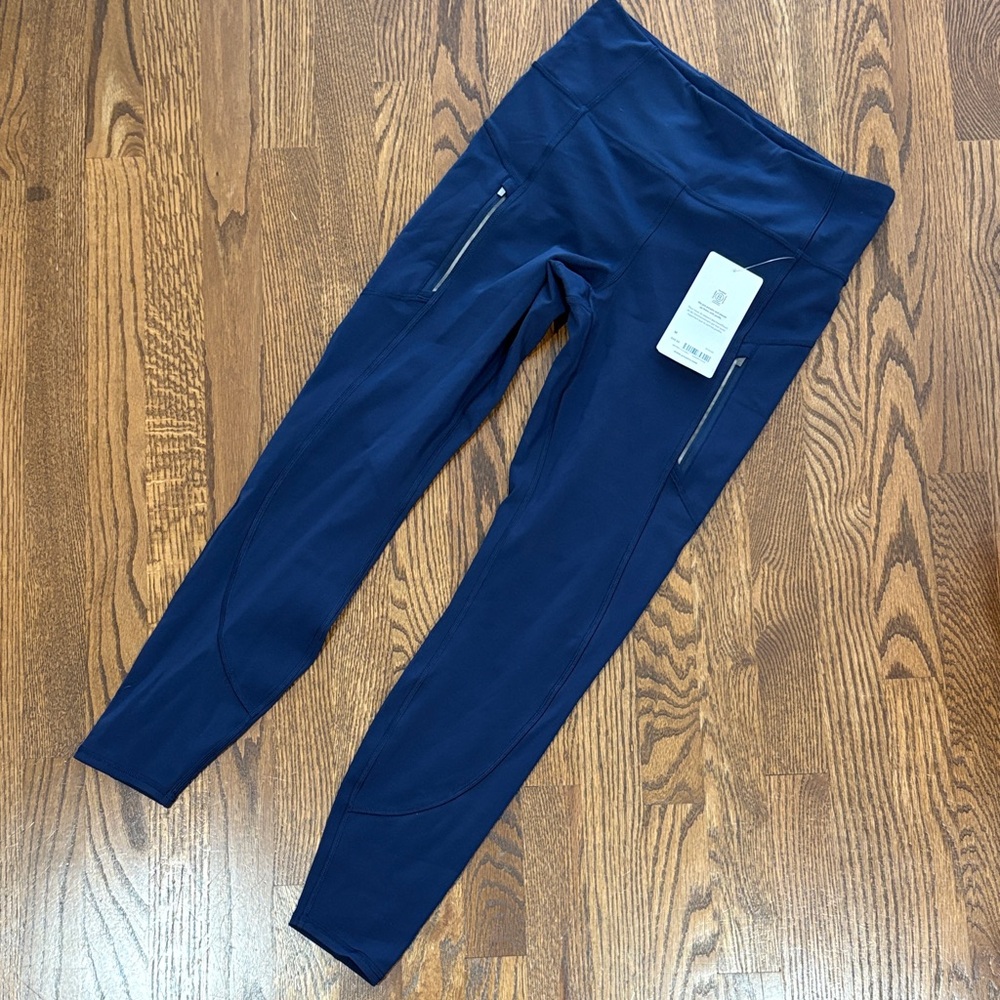 Navy Blue Athleta lined Ranier Leggings with Zipper Pockets